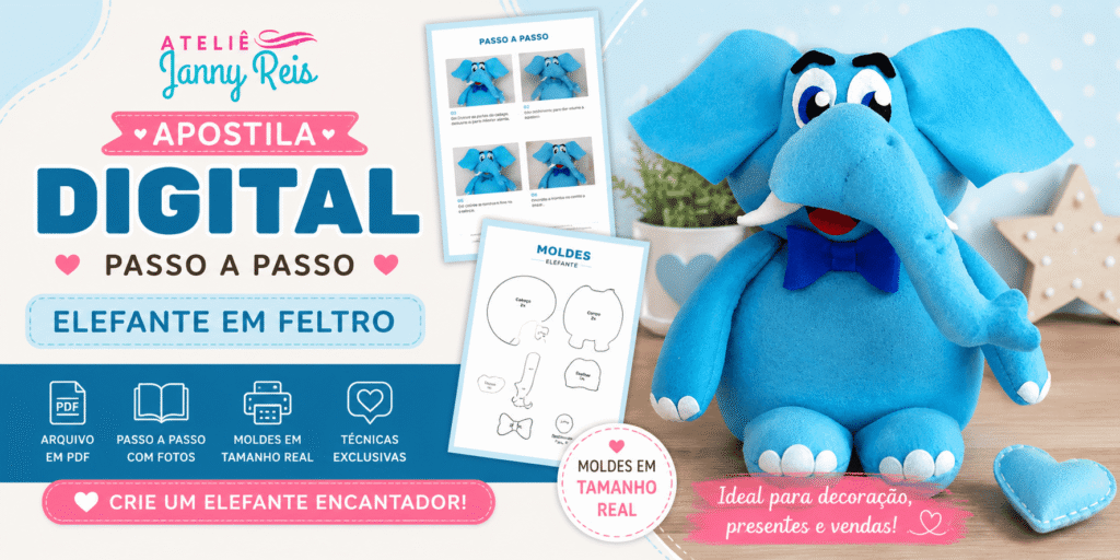 Crie o banner horizontal Apostila Digital Elefante em Feltro